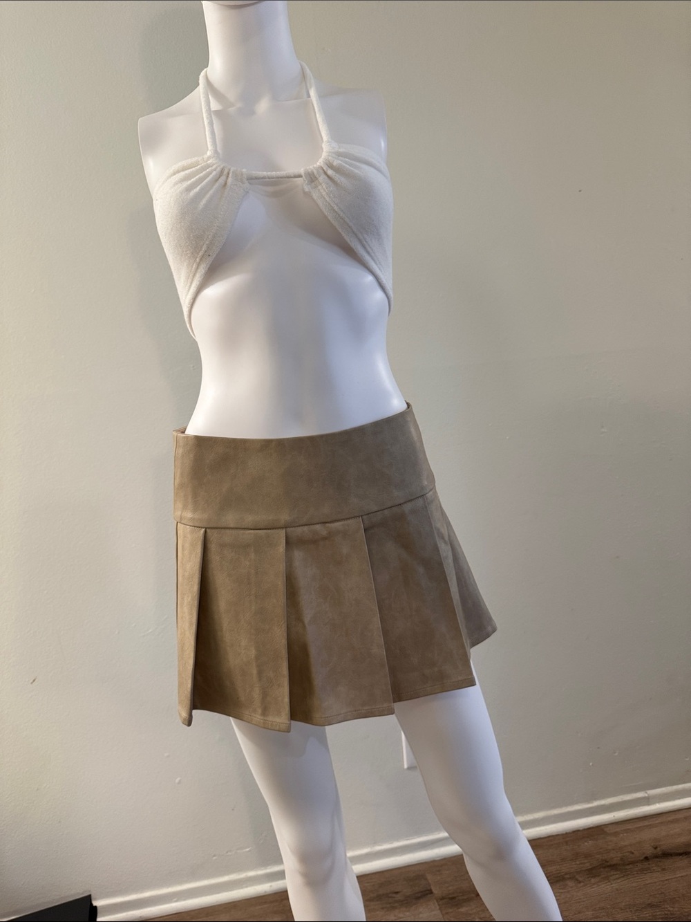 Taupe Suede Pleated Mini Skirt